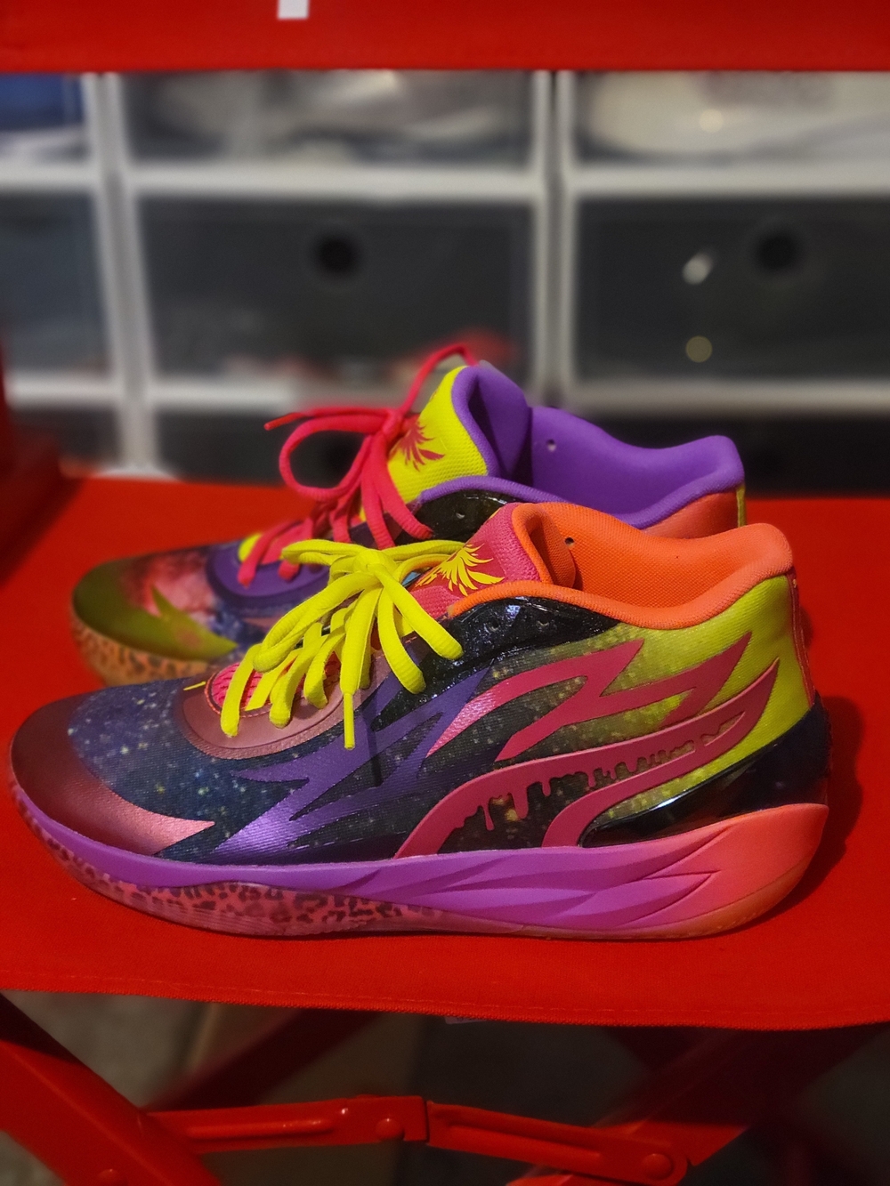 Puma Melo Ball Multicolor Purple Pink Neon Yellow Orange Basketball Sneakers